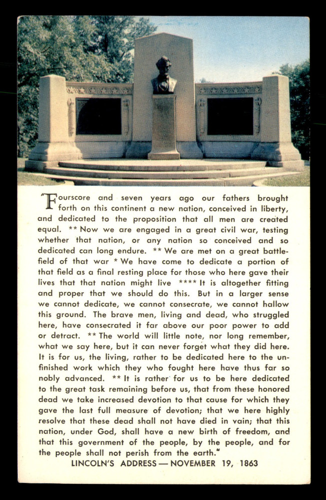 Lincoln Speech Memorial And Gettysburg Address Pennsylvania PA Unp Postcard