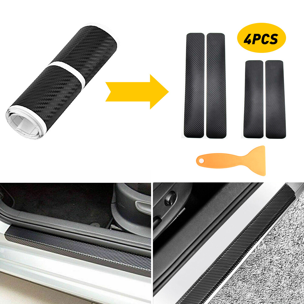 4x 5D Sticker Carbon Fiber Car Scuff Plate Door Sill Cover Protector Accessories