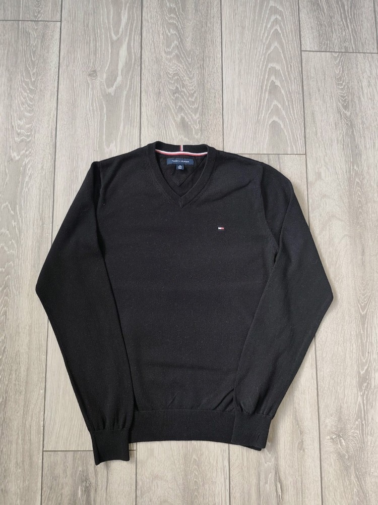 Tommy Hilfiger Men’s Black V-Neck Jumper Size XS Sweater