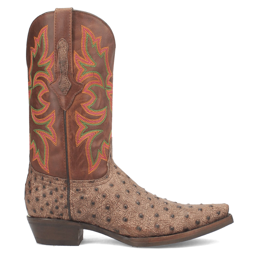 Dingo Outlaw Embroidered Ostrich Print Snip Toe Cowboy  Mens Brown Casual Boots