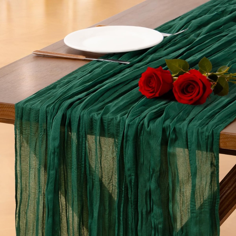 Emerald Green Cheesecloth Table Runner Valentine's Day Boho Rustic Gauze 120 ...
