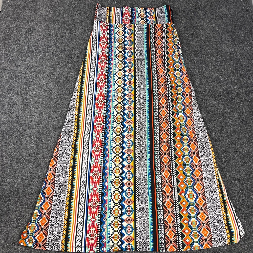 Hot Kiss Maxi Skirt Womens L/XL Multicolor Aztec Tribal Long Boho Festival