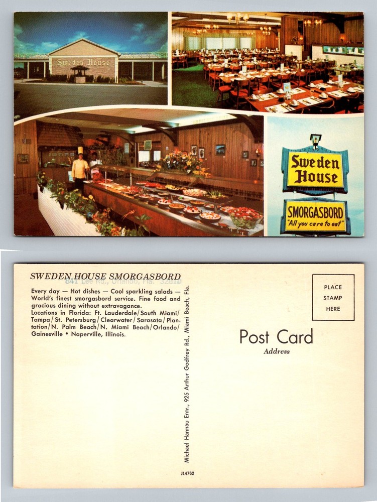 Miami Beach, FL-Florida, Sweden House Smorgasbord Dining Vintage Postcard