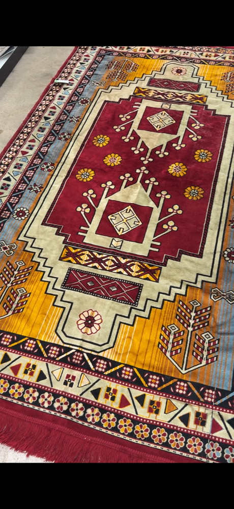 Geometric Vintage Turkish Rug,Red Anatolian Turkish Village Rug 7x4 Ft