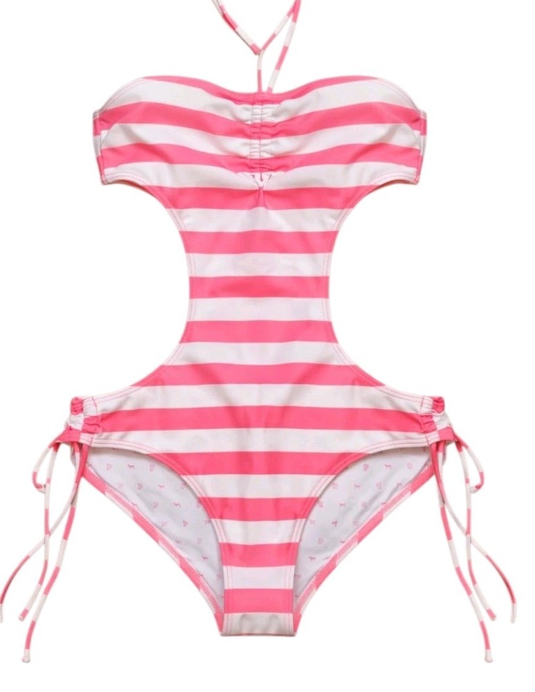 Very RARE VINTAGE 06 Victoria's Secret PINK Monokini Cutout One Piece Stripes S