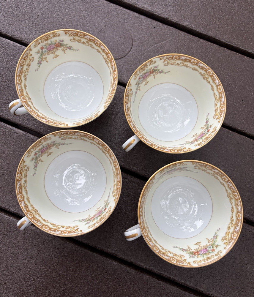 Noritake Tuscany 3035 Porcelain Floral Gold Trim Tea Cups Set of 4