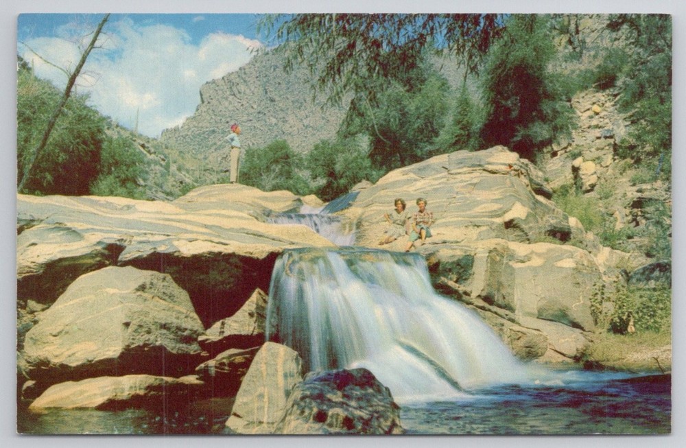 Sabino Canyon Waterfalls Arizona Postcard Vintage Curteichcolor Tucson