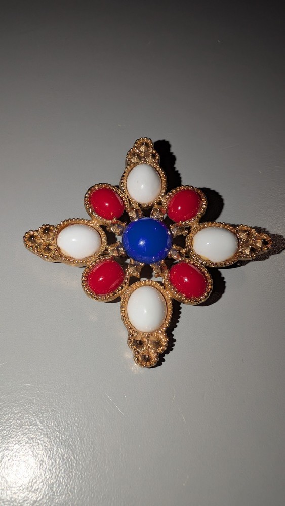 Vintage Sarah Coventry Patriotic Brooch Pin Red White Blue 4th Of July Signed