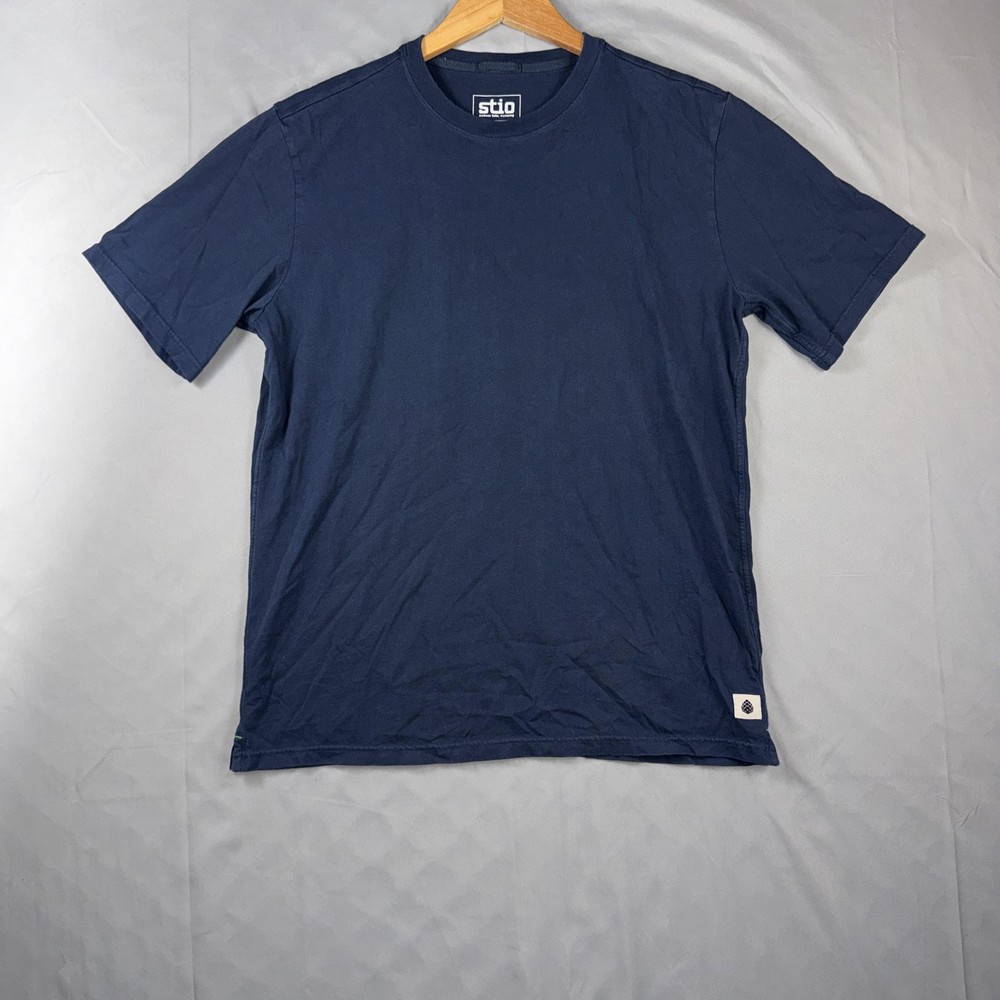 Stio Shirt Mens Medium Blue Solid Crewneck Cotton Short Sleeve Logo Tee