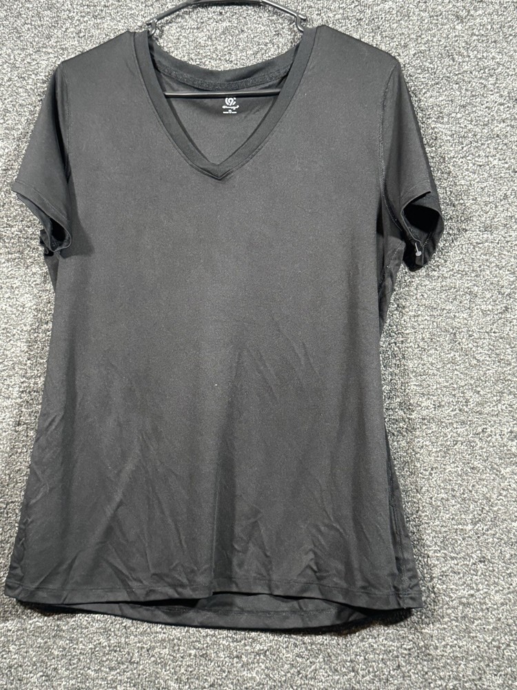 Champion Womens T-Shirt Black Short Sleeve V-Neck Size XL