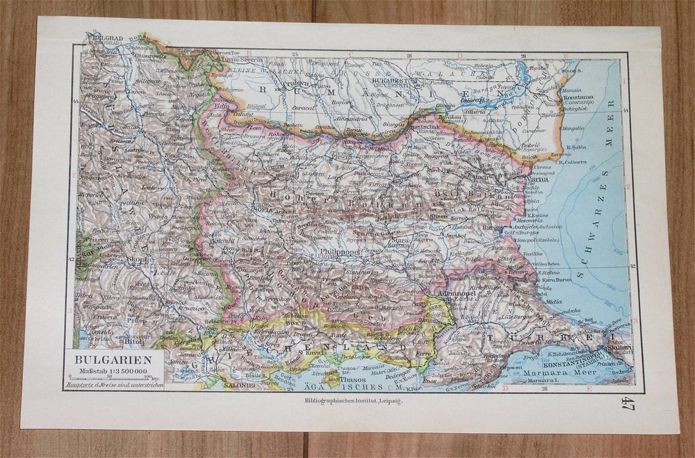 1924 Original Vintage Map Of Bulgaria / Turkey
