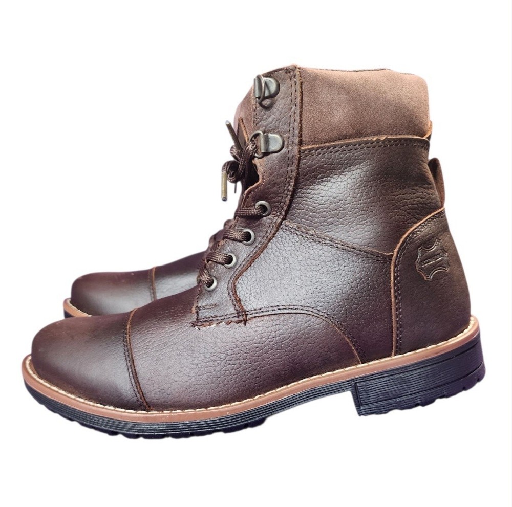 Brown Leather Men’s Boots Ankle Lace Up Casual Work Dress Shoes Size 9.5 US
