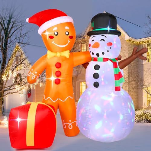 Christmas Inflatables Outdoor Decoration, Cute 6 FT Snowman Gingerbread