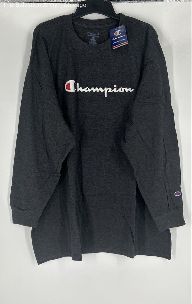 Champion Mens Dark Gray Cotton Blend Long Sleeve Pullover T-Shirt Size 4XL