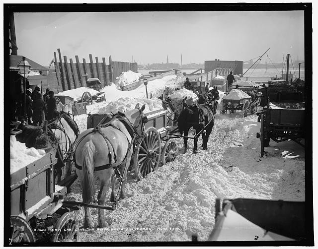 Photo:New York NY 1899 Snow Carts at River After Blizzard Horses Sleighs