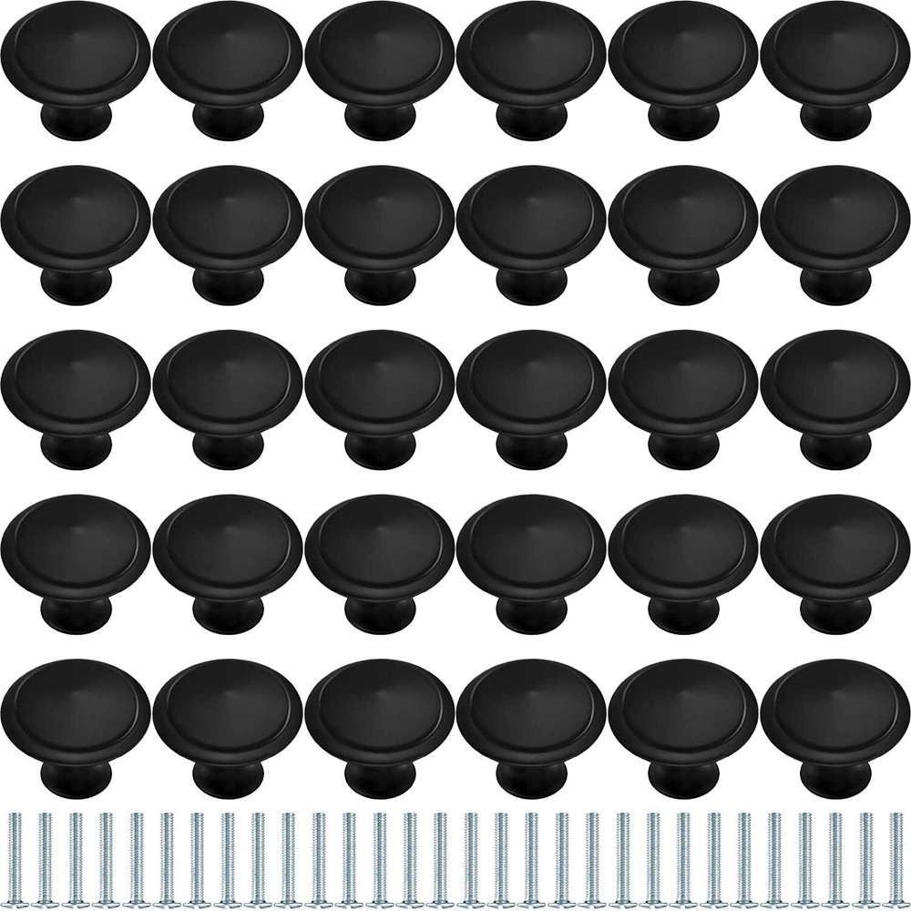 30Pcs Cabinet Handle Cupboard Pulls Drawer Knobs Kitchen Door Handle Black Round