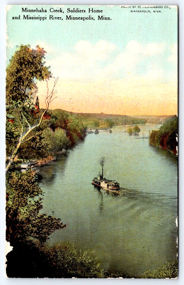 Antique Vintage Postcard Mississippi River Boat Water Minneapolis Minnesota USA