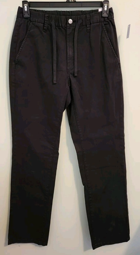 George Men's SMALL 28-30 Stretch Waist Pull-On Pants BLACK Drawstring #10725