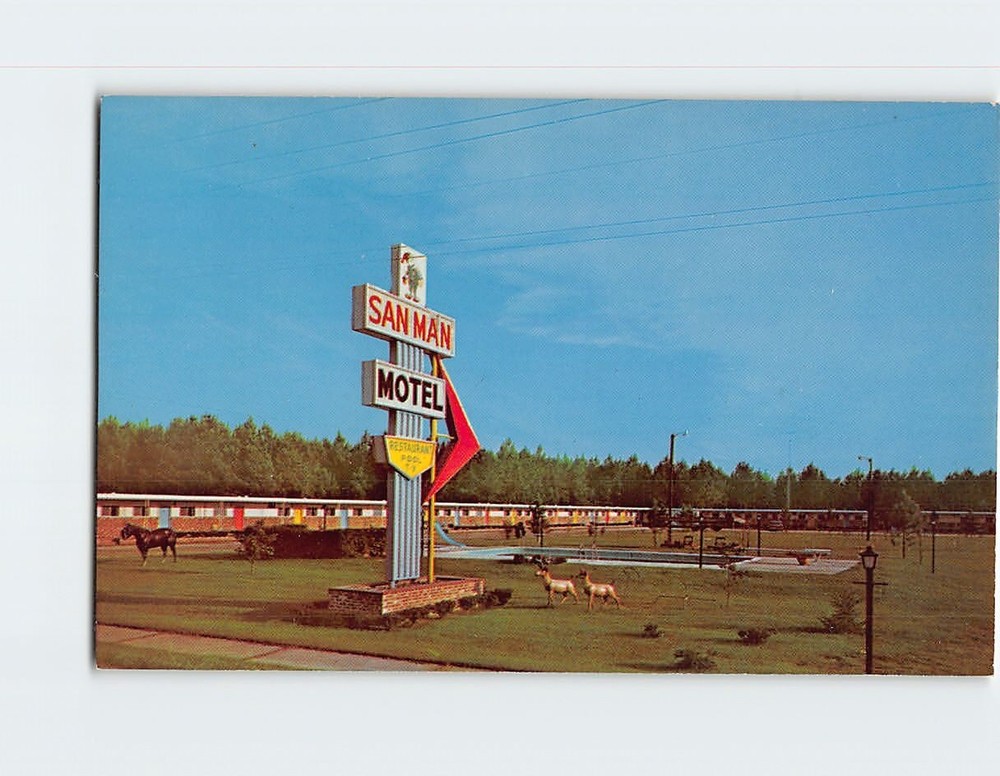Postcard San Man Motel & Restaurant Manning South Carolina USA