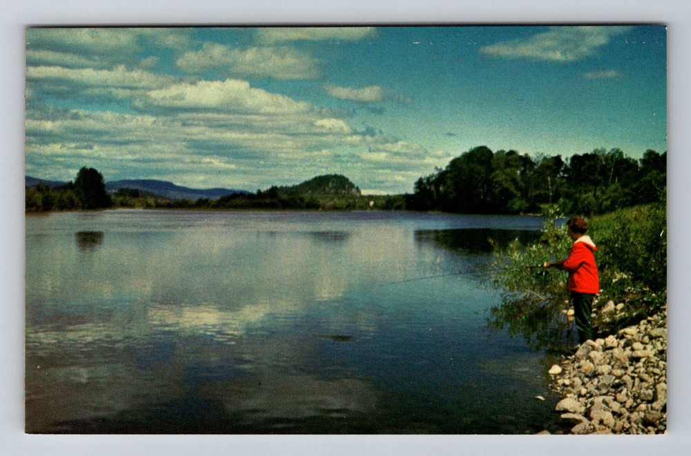 Canada- B.C. Highway 16 Stellako River Lady Fishing Old Post PC Vintage Postcard