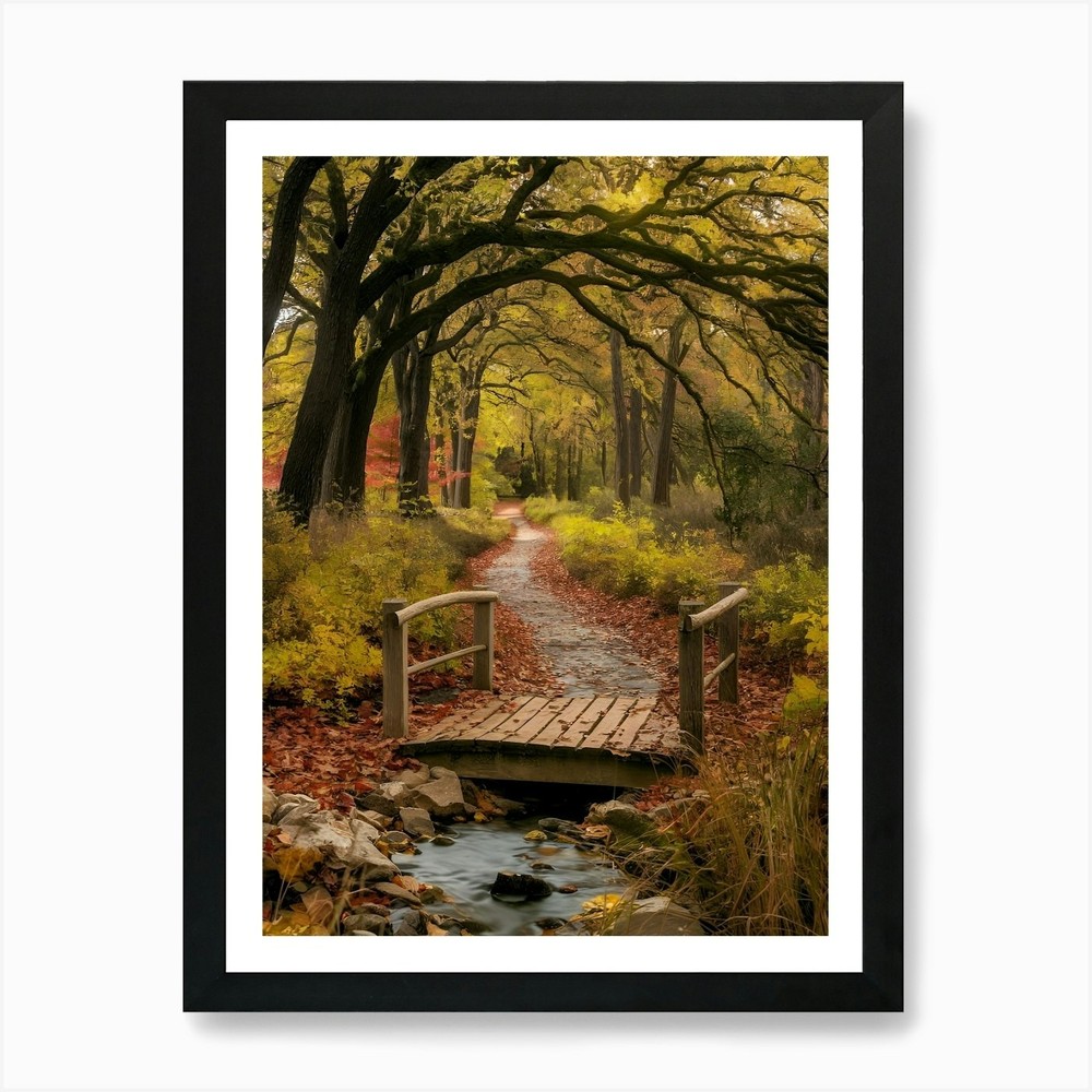 Bridge In The Woods Art Print Framed Wall Art Poster Canvas Print Picture