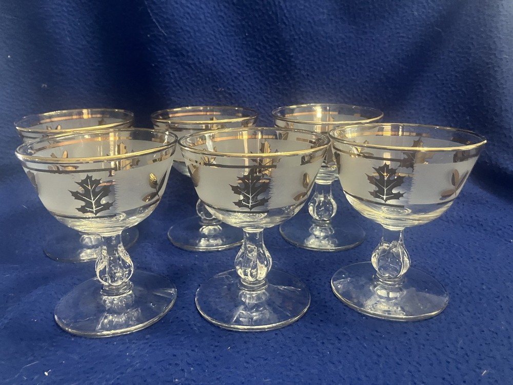 Qty 6 - Vintage Libbey “Golden Foliage” Liquor Cocktail Glasses, 1950s