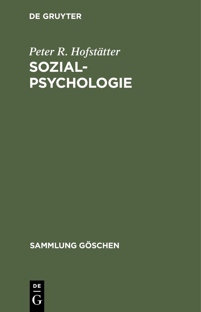 Peter R Hofstätter Sozialpsychologie (Hardback) Sammlung Göschen