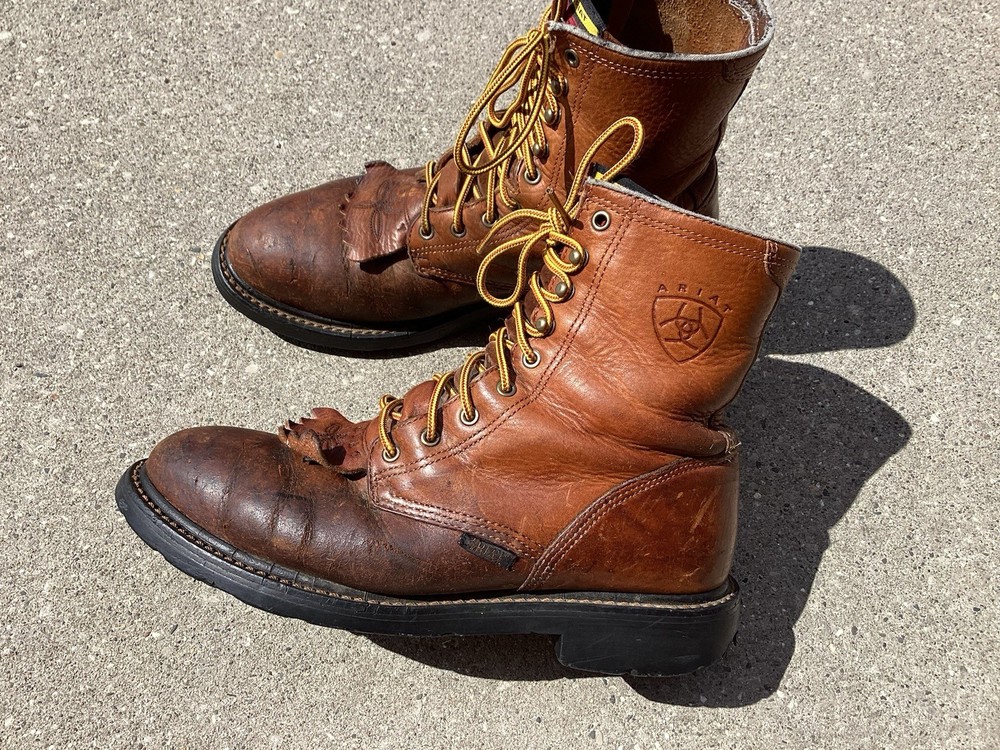 Ariat Distressed Brown Steel Toe Work Boots Size 9 D Wide Lace Up