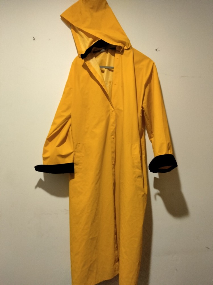 Acadia Raincoat XL Hooded Full body,  Corduroy Cuff Collar pits Need Seam Repair-image