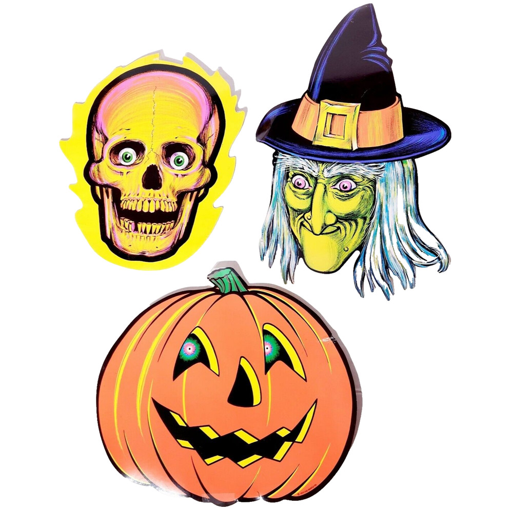 Beistle Die Cut Paper Spooky Halloween Vtg Witch Skeleton Pumpkin Fall Decor 70s