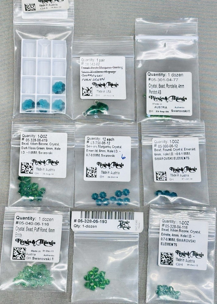 Swarovski Crystal Bead Lot Green Emerald Peridot Bicone Round Rondelle Mixed