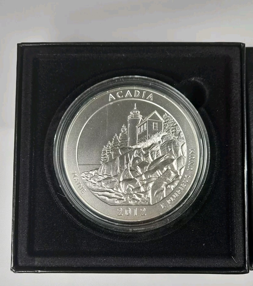2012 US Mint 5oz .999 Silver America the Beautiful Acadia National Park Maine Coin-image