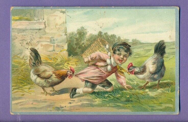 RUSSIA RUSSLAND Easter GIRL CHICKEN AND EGG VINTAGE POSTCARD USED 768