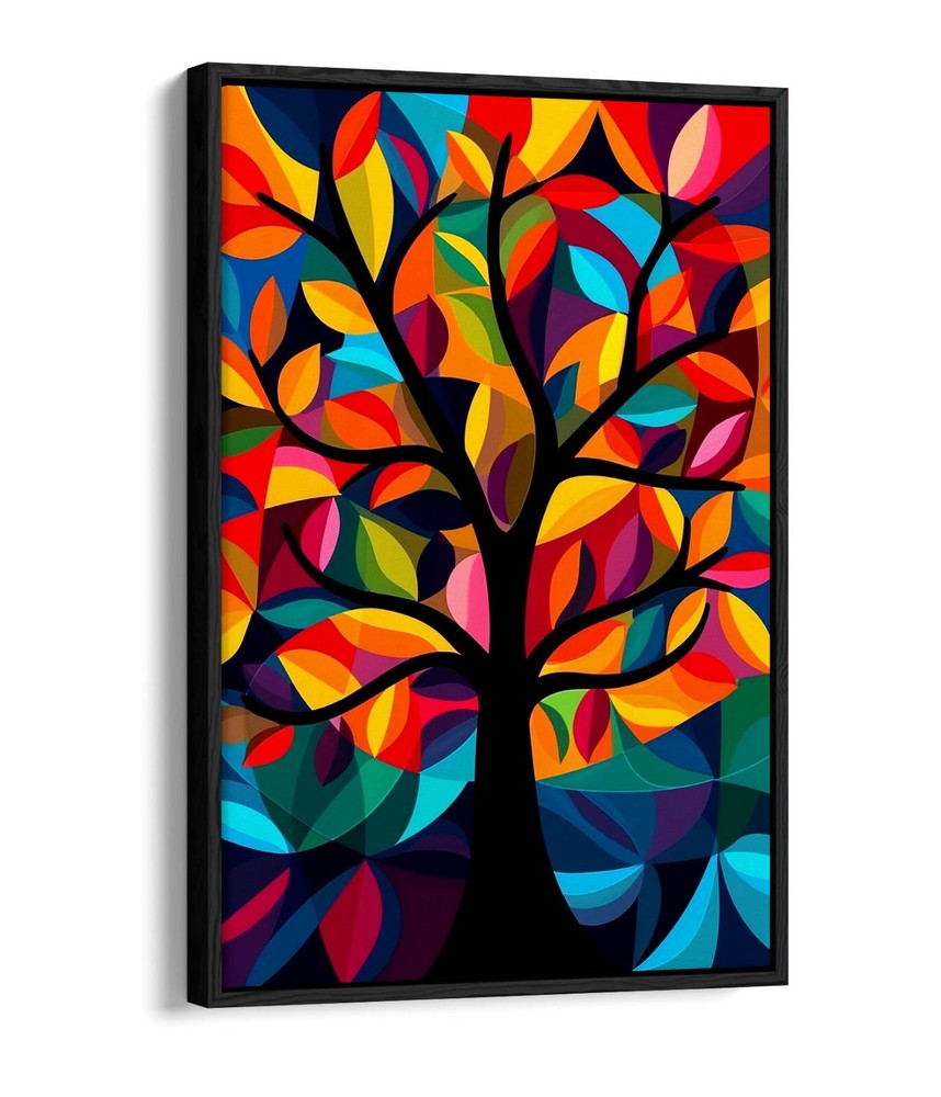MULTI COLOUR GEOMETRIC ABSTRACT TREE FLOAT EFFECT FRAMED CANVAS ART PIC PRINT
