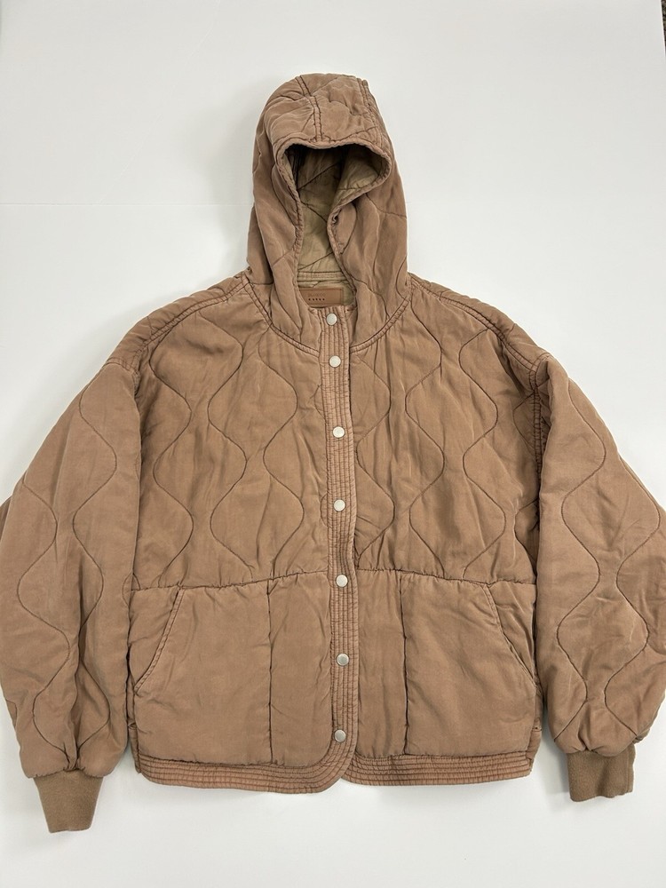 BlankNYC Tan/Brown Quilted Hooded Jacket Button Front Size Medium NWT