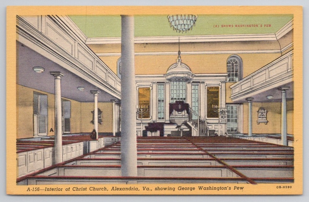Christ Church Alexandria VA Interior George Washington's Pew Linen Postcard