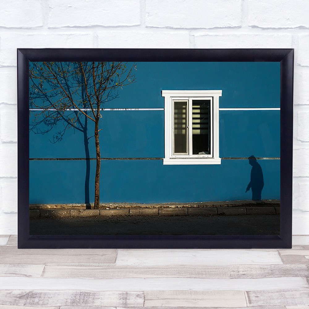 Shadow Street Blue Window Tree Human Figure Light Diagonal Wall Art Print