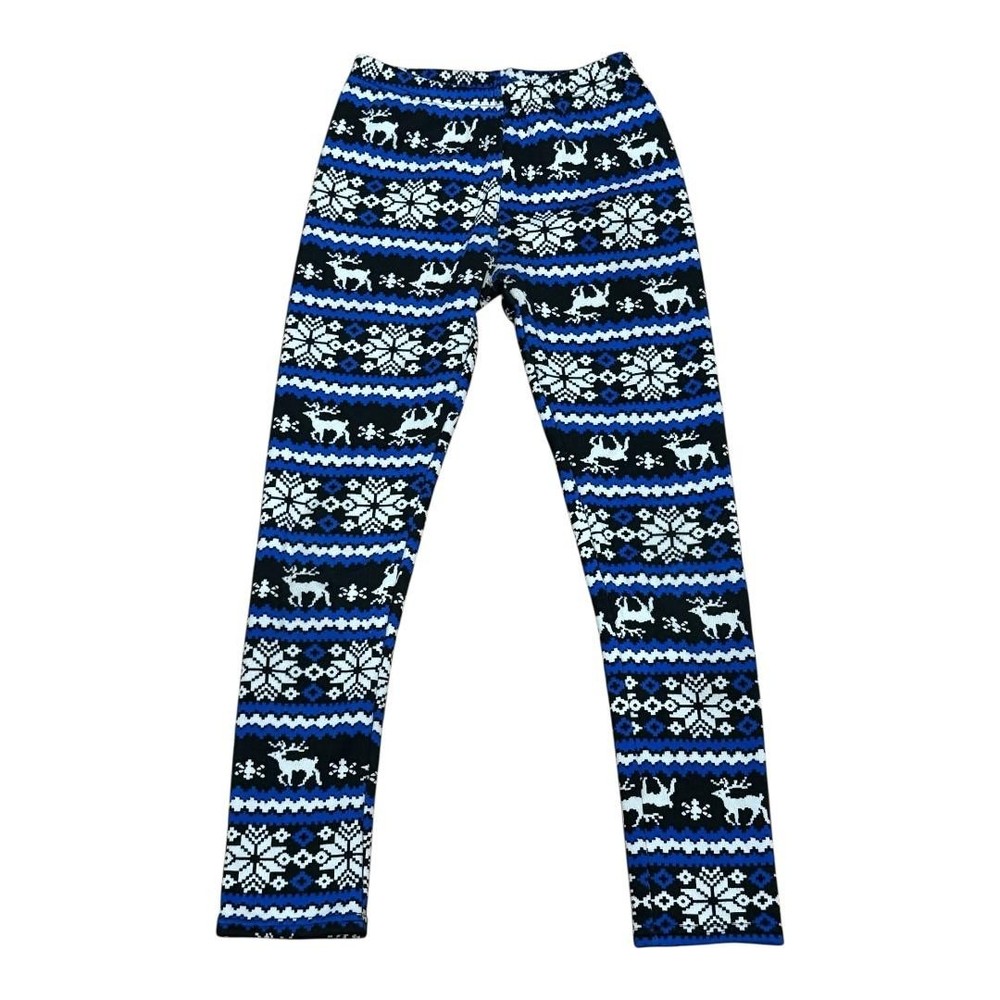 Fleece Lined Leggings Womens Small Fair Isle Reindeer Pattern Warm Winter