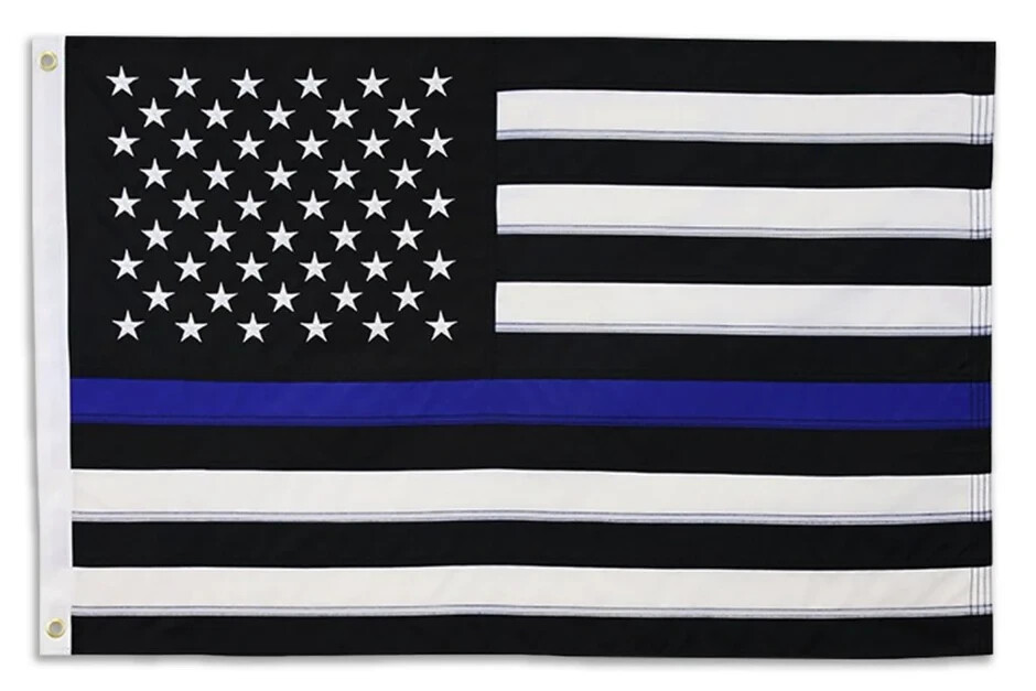 Embroidered Thin Blue Line USA Flag 2x3ft 210D Oxford Poly Police Officers Flag