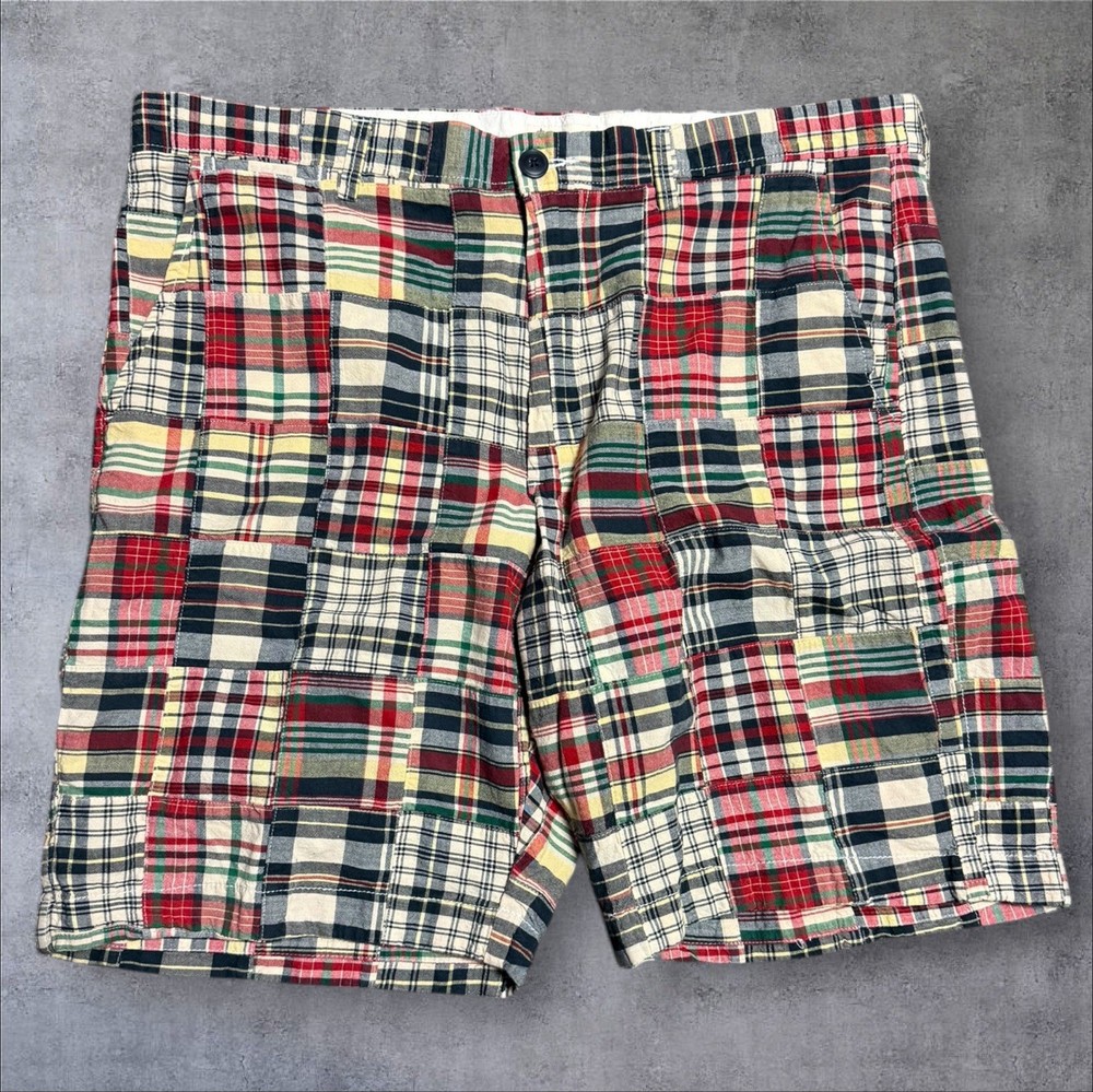 J.Crew Shorts Mens 36 Multicolor Madras Patchwork Chino Cotton Preppy Casual