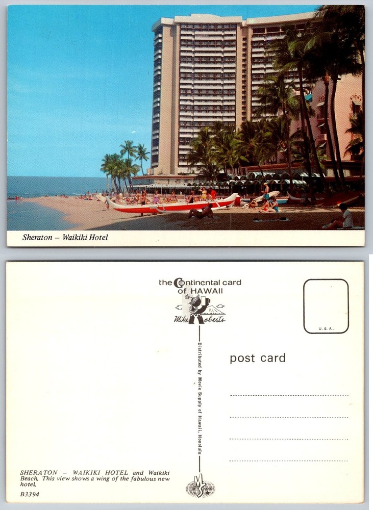 Sheraton Waikiki Hotel Hawaii Postcard Mike Roberts Chrome View Beach Canoes