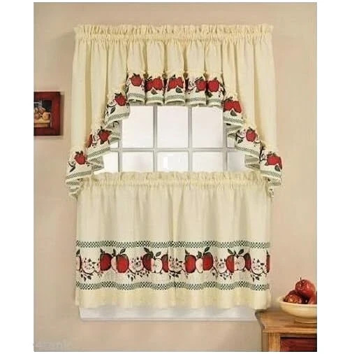 CHF & You Red Delicious Country Apples 3-Piece Window Curtain Tier Set, 56 in X
