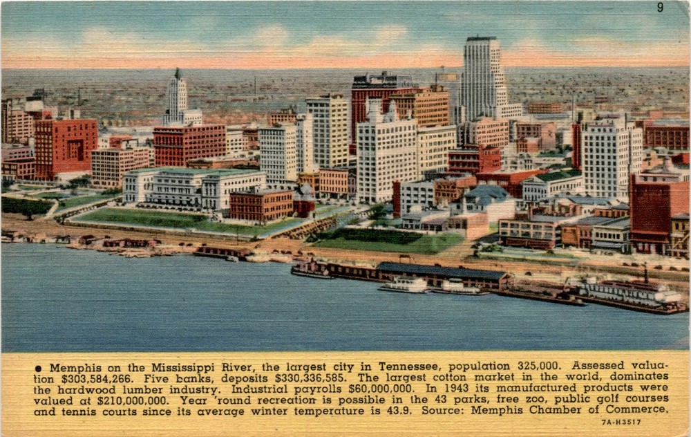 Memphis, Mississippi River, Tennessee, cotton market, hardwood lumber Postcard