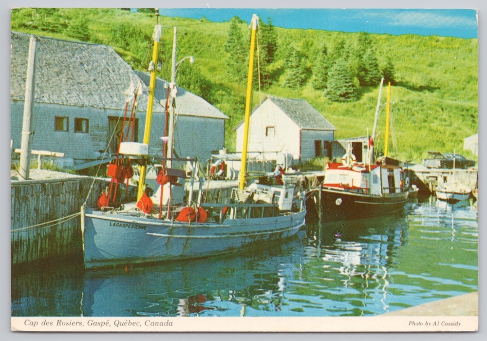 Gaspe Quebec Canada, Cap Des Rosiers, Fishing Boats, Vintage Postcard
