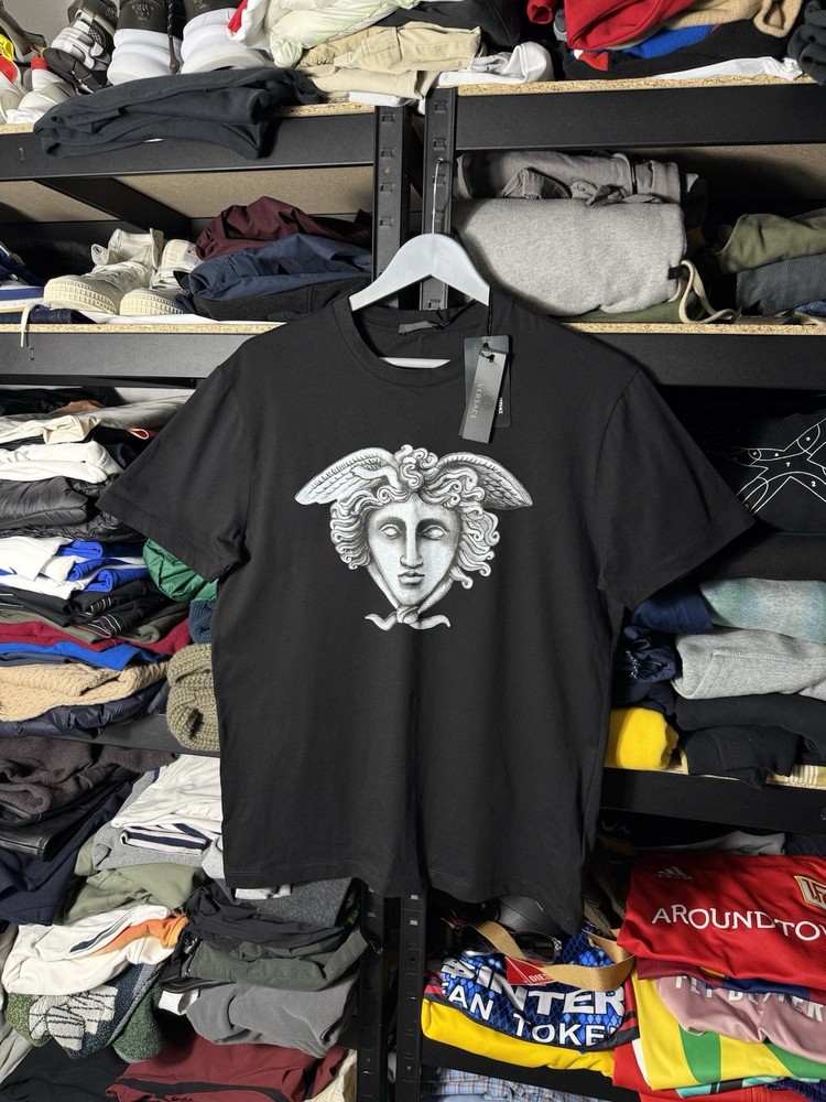 NWT Versace Medusa Head T-Shirt Black Graphic Tee Cotton Size XL Made In Italy