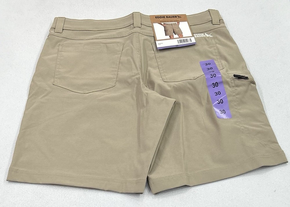 Eddie Bauer Men’s Rainier Tech Shorts, Tan, Size 30