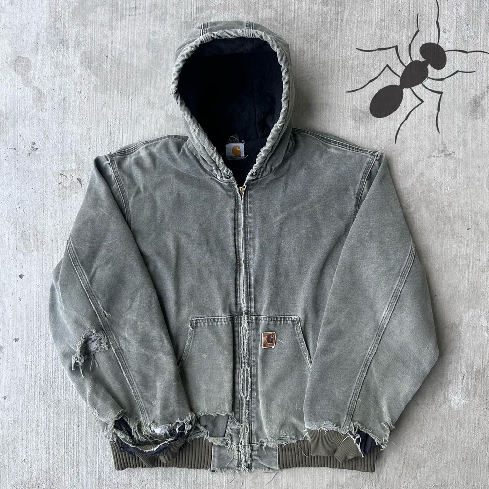 Vintage Y2K Carhartt Moss Green Quilted Hooded Work Jacket