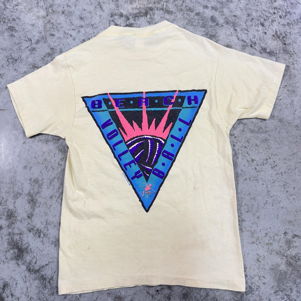 Vintage Ocean Pacific Shirt Mens Small Beach Volleyball Graphic 90s USA stains