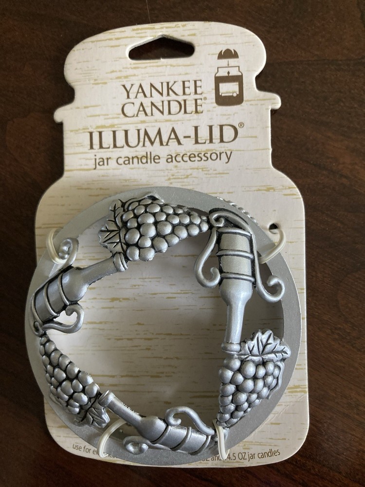 Yankee Candle Silver Wine Bottles Grapes Illini Lid Topper For Jar Candle