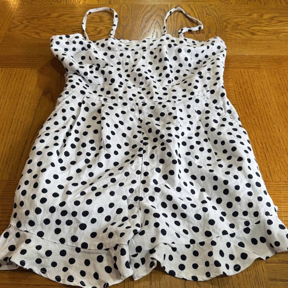 ANN TAYLOR LOFT Romper Womens XS White Black Polka Dot Sleeveless Pockets